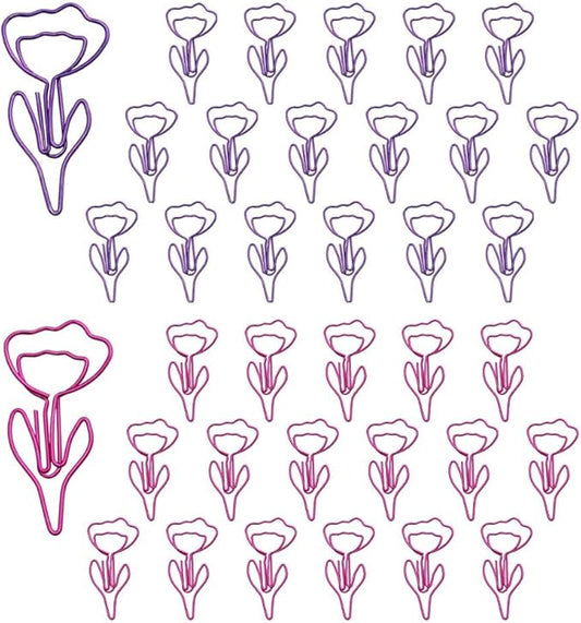 OWLFAVO 36pcs Flower Shape Paper Clips with Clear Box, Pink and Purple, Funny Cute Paperclips Bookmarks Planner Clips for Fun Office Supplies School Gifts Wedding Decoration