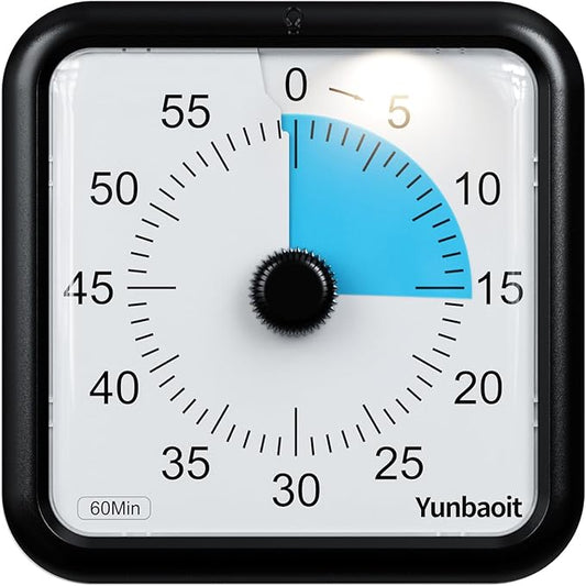 Yunbaoit 16cm Classroom Visual Timer with Optional Alert Modes, 60 Minute Oversize Visual Countdown Timer for Kids and Adults, Silent Magnetic Kitchen Timer with Kickstand(Black Blue)