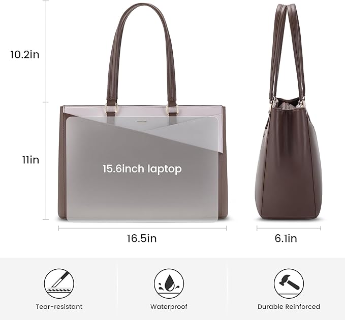 LOVEVOOK Laptop Tote Bag for Women, Office Work Bag Briefcase fit for 15.6 inch Laptop, Large Capacity Teacher Computer Bag Handbag Coffee/Beige