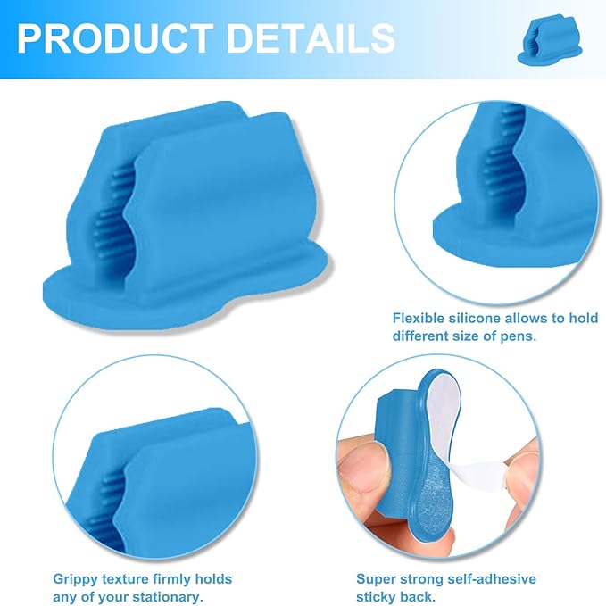 20 Pack Pencil Holders, Adhesive Desk Pencil Holder For Classroom Clipboard Wall, Silicone Pen And Marker Holders For School Student Kids Teacher Office Desk Accessories