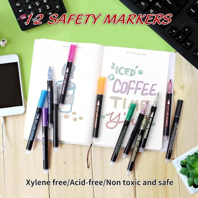 Outline Markers 12 Shimmer Markers Glitter Pens,Stocking Stuffers for Teen Girl Gifts Trendy Stuff,Art Supplies Crafts Gifts