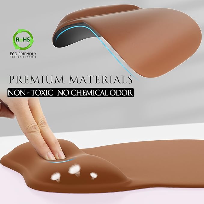 MROCO Ergonomic Mouse Pad with Gel Wrist Rest, Comfortable Mousepad with Smooth Wrist Support Surface and Non-Slip PU Base for Pain Relief, Computer, Laptop, Office & Home, 9.4 x 8.1 in, Coffee Brown