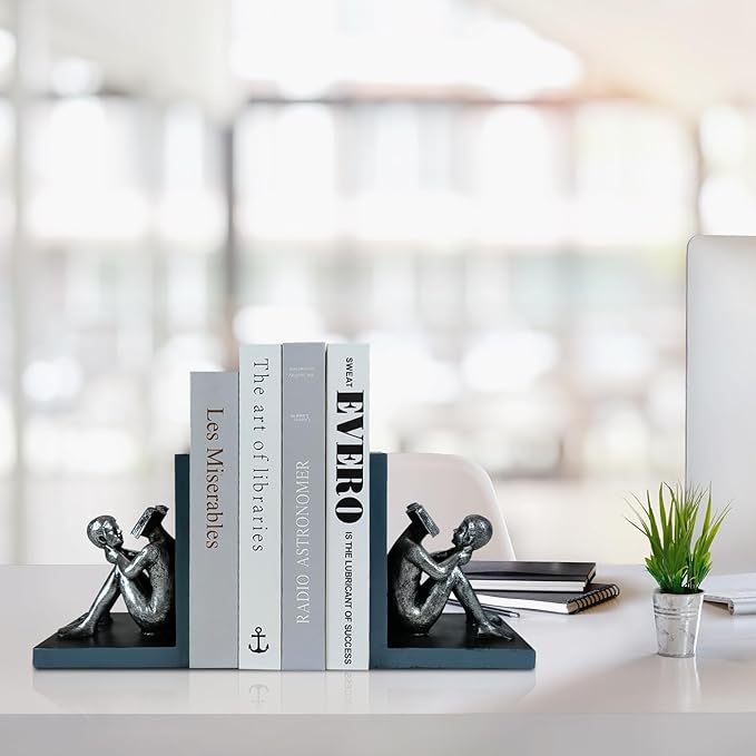 LIFFY Decorative Book Ends,Heavy Duty Non-Skid Book Stoppers for Shelves,Unique Indoor Home Decor Book Holder Ornaments for Living Room,Bedroom