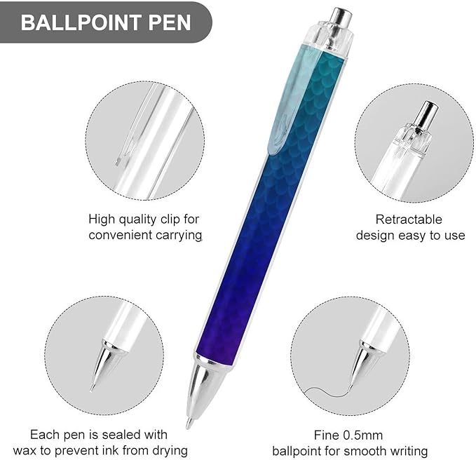Cute Ballpoint Pen Refillable Black Ink 0.5 mm Ball Point Pens Ocean Sea Blue Mermaid Fish Scale Retractable Pens Writing Accessories for Teacher Writer, 2 Pcs