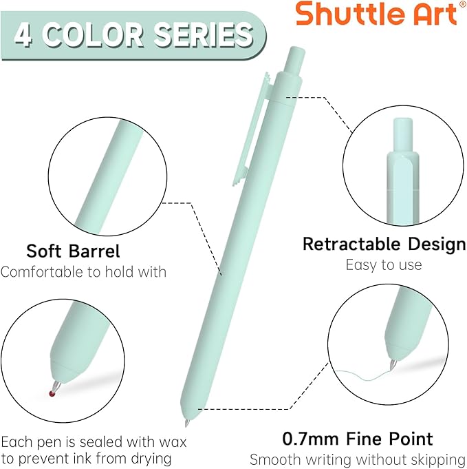 Shuttle Art Colored Retractable Gel Pens, 22 Ink Colors, 6 Mild 6 Pastel 5 Light Vintage and 5 Dark Vintage, Cute Pens Fine Point Soft Barrel for Writing Journaling Note Taking School Office Home