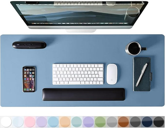 Mouse Pad Large for Desk, PU Leather Desk Pad Protector, Desk Mat Waterproof for Home & Office, Non-Slip Desk Mat for Keyboard and Mouse, Desk Blotter Pad for Desktop, Denim Blue (13.7''X23.6'')