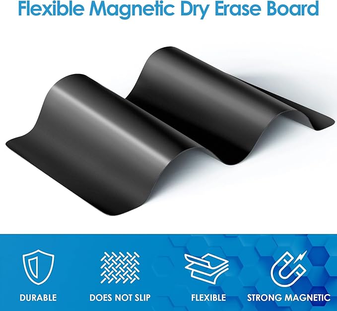 MaxGear Magnetic Black Dry Erase Board Sheet 12"x8" for Refrigerator, Small Fridge Magnetic Whiteboard for Kitchen, Fridge Shopping List for Family Planner and Grocery List, 3 Chalk Markers