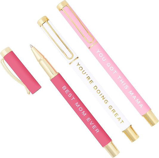 Sweet Water Decor Best Mom Ever Metal Pen Set - Refillable Weighted Pen Sets for Women, Cute Pen Sets for Women - Pink Office Accessories - Gifts for Mom, Mother's Day