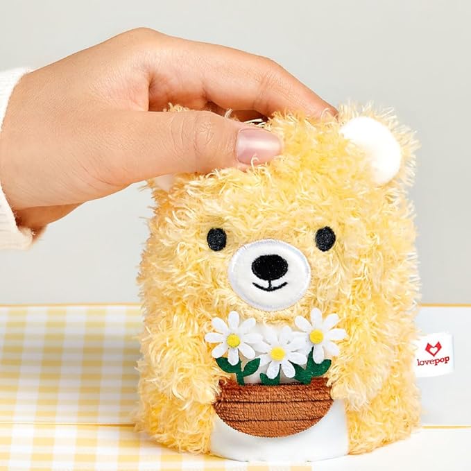 Lovepop Plushpop Soft Animal Pop-Up Card for Her and Him - 3D Bear Thinking of You Greeting Card for Boys, Girls, Men, Women - Hello - 6" x 8" Card - Yellow