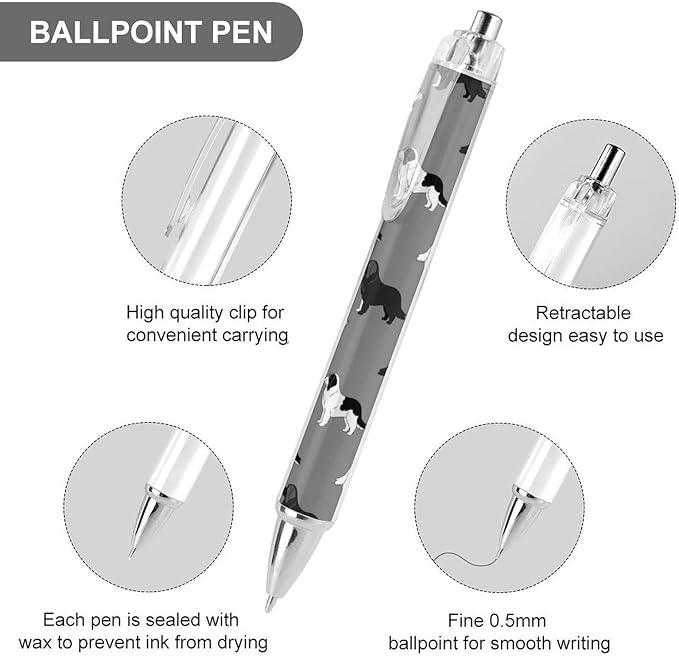 Cute Retractable Pens Pack of 2, 0.5mm Ballpoint Pens with Black Ink, Newfie Dog Ball Point Pen for Smooth Writing Office Supplies