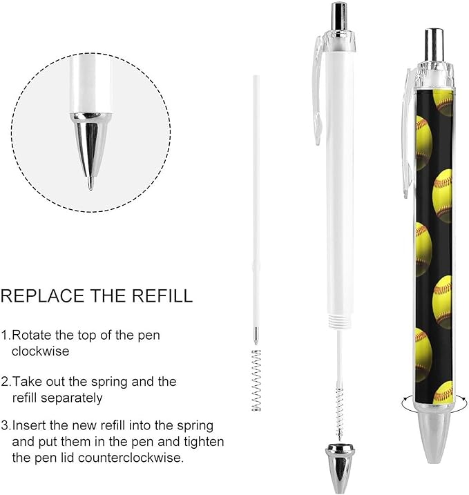 2 Pcs Softball Black Ballpoint Pen for Women Men, Retractable Black Ink Ball Point Pens Smooth Writing Office Supplies, 0.5mm