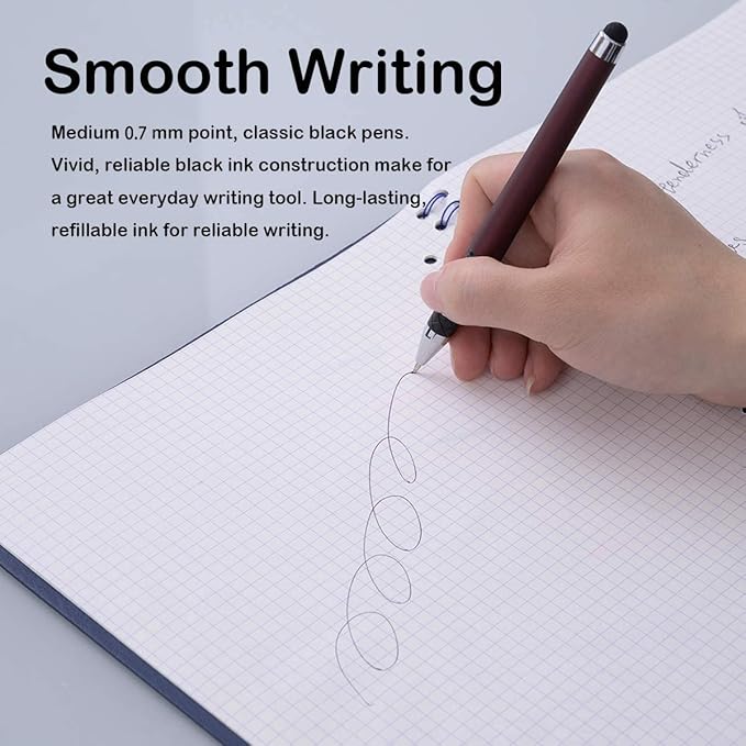 MiSiBao 0.7mm Black Ink Gel Ink Rollerball Pens 2 in 1 Medium Point Pens with Stylus Work Pen Smooth Writing for Office Black gel pen (Burgundy-18pack)