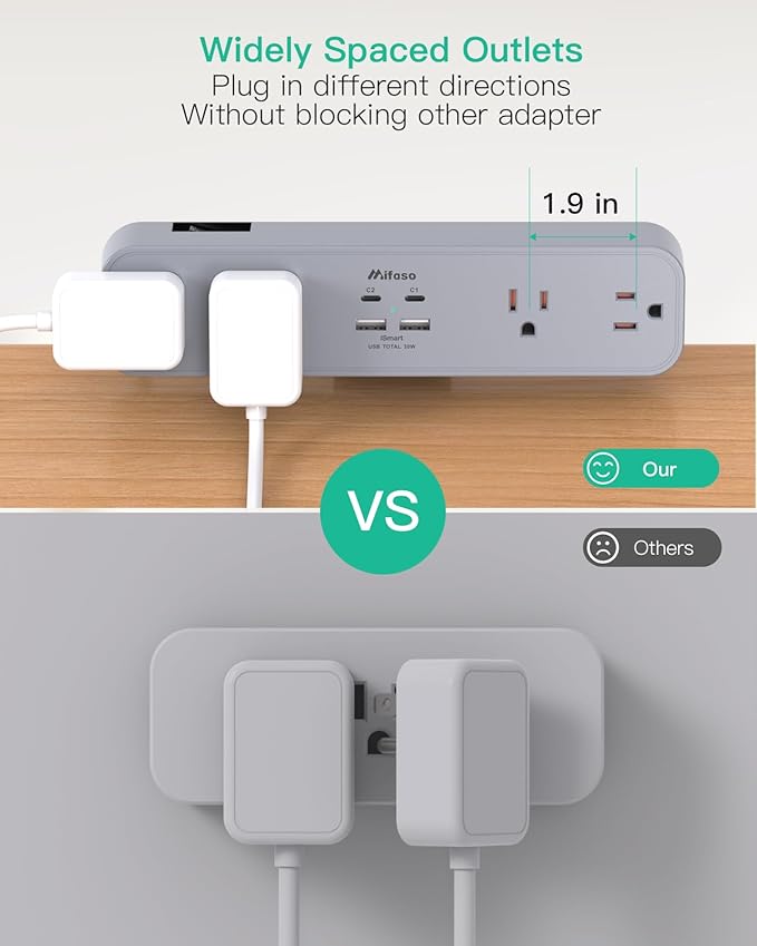 PD30W Desk Clamp Power Strip, Desktop Mount Surge Protector, Fast Charging Station, 5Ft Extension Cord Desk Edge Mount Shelf with 4 Outlets 4 USB Ports (2 USB C), Home Accessories Essentials, Grey