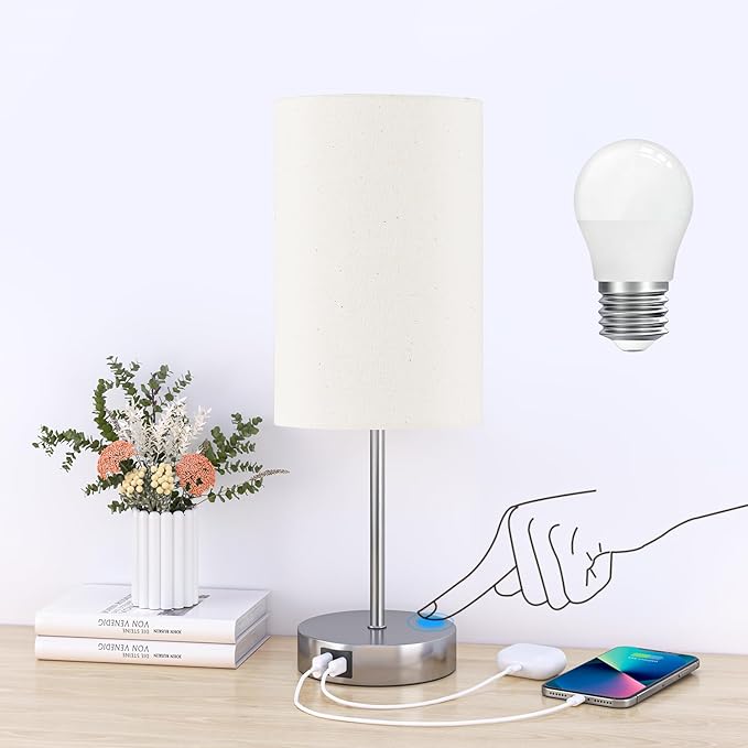 AKASUKI 18Inch Table Lamp with Dual Charging Station, 3 Way Dimmable Touch Lamp for Bedroom, Living Room, Office(LED