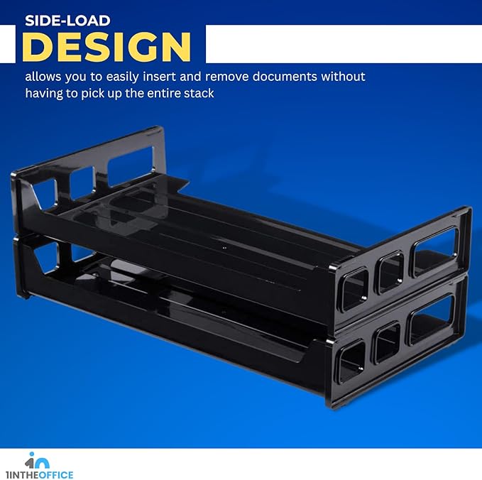 1InTheOffice Desk Organizer Tray, Stackable Paper Tray, Letter Tray Desk Organizer, 2-Tier, Letter Size, Side Load, Black