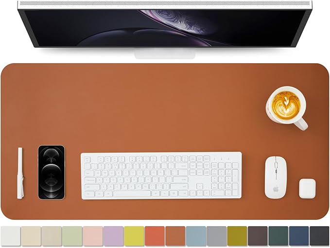 Leather Desk Mat - Non-Slip PU Desk Pad for Office and Home - Desk Organization and Accessories - Ideal for Large Mouse Pad and Desk Mats on Top of Desks (Brown,36"x 17")