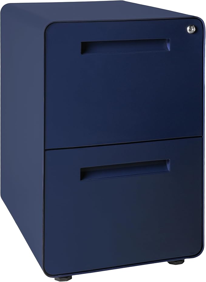 Laura Davidson Furniture Stockpile 2 Drawer Mobile File Cabinet with Lock - Under Desk Metal Filing Cabinet, Legal/Letter File Folders, Wheels and Stationary Feet, Pre-Assembled, Navy Blue