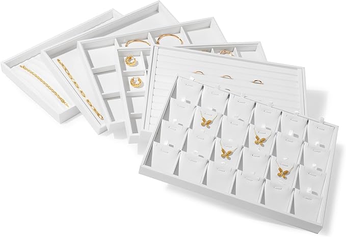 Oirlv Premium White Leather Stackable Jewelry Tray 18 Gird Necklace Bracelet Organizer Showcase Necklace Display Tray