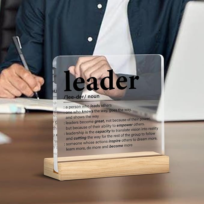 Leadership Gifts for Women Men, Thank You Appreciation Gift for Leader Manager Boss, Inspirational Leader Plaque Clear Acrylic Decorative Sign for Office Desk Decor, 4 x 4 Inches