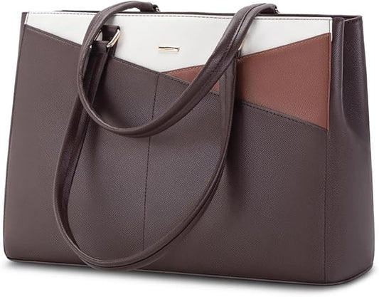 LOVEVOOK Laptop Tote Bag for Women, Office Work Bag Briefcase fit for 15.6 inch Laptop, Large Capacity Teacher Computer Bag Handbag Coffee/Brown/Beige
