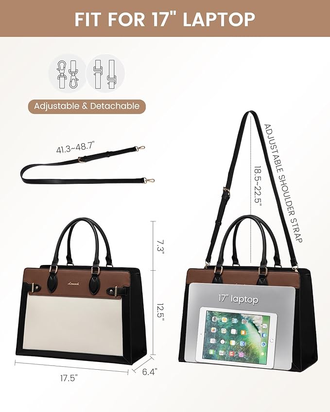 LOVEVOOK Laptop Bag for Women 17 Inch Work Tote, Business Computer Briefcase, PU Leather Tote Bag for Teacher, Office Shoulder Tote Purse