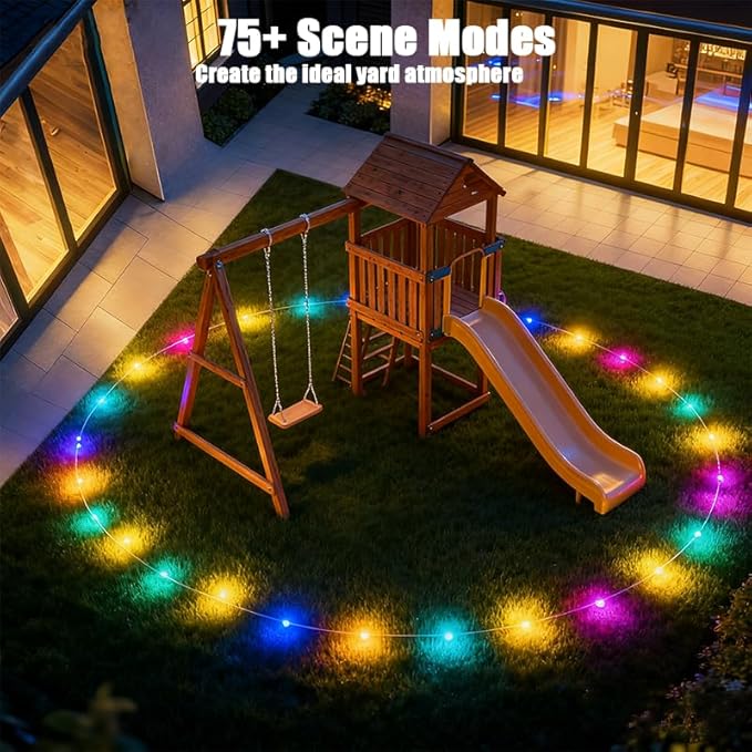 Outdoor Ground Lights 31FT Patio Decorations Smart Outdoor Christmas Lights with IC+RGB 20 Pathway Light IP67 Waterproof for Halloween Christmas Birthday Holiday Party APP/Remote Control