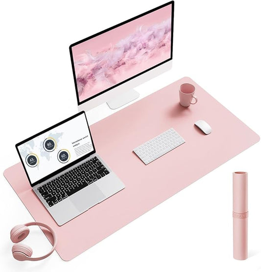 Non-Slip Leather Desk Pad L Size, Waterproof Laptop Computer Desk Keyboard Mat, Table Protector Blotter Mat, Large Mouse Pad for Office/Work/Home/Decor(Pink, 35.4" x 17")