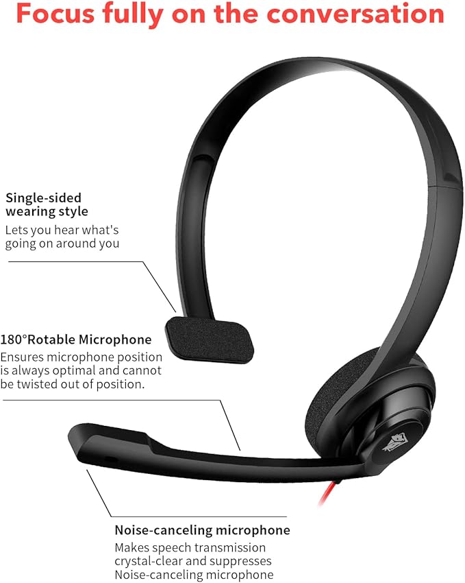 NUBWO HW02 USB Headset with Microphone Noise Cancelling &in-line Control, Ultra Comfort Computer Headset for Laptop pc, On-Ear Wired Office Call Center Headset for Boom Skype Webinars (USB-A)
