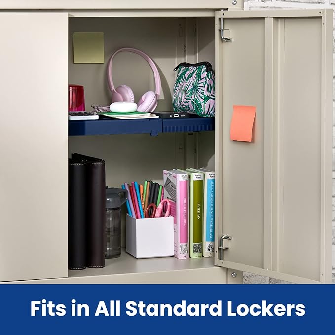 LockerMate Adjust-A-Shelf Locker Shelf, Extends to Fit Your Locker, Easy to Use, Perfect for School, Office, Gym, Blue