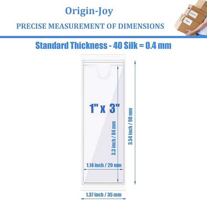 Origin-Joy 25 PCS Self-Adhesive Index Label Pockets, Clear Plastic Peel & Stick Card Holders with Top Open for Loading (1 x 3 inch)