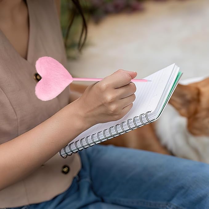 4 Pcs Pom Pom Ballpoint Pen, Cute Heart Shape Puffy Pens Fluffy Pen for Girls Women, Colorful Fluffy Ballpoint Pens for School, Office, Classroom Supplies