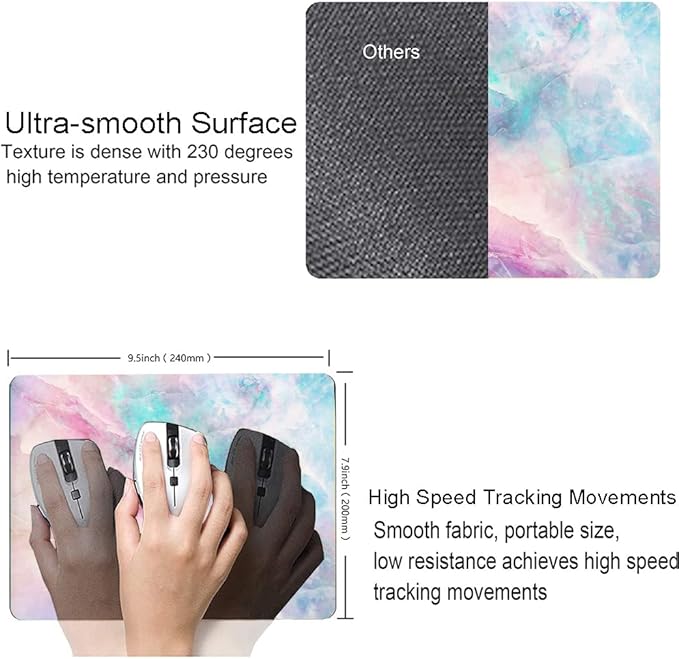 Mouse Pad, Premium-Textured Mouse Mat, Non-Slip Rubber Base Mousepad for Laptop, Computer & PC,9.5×7.9 in,Dream Marble