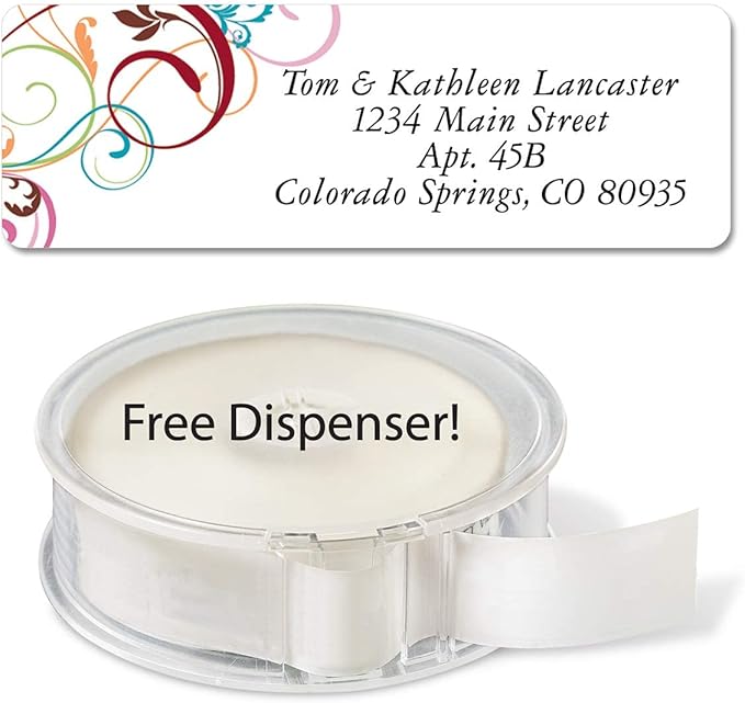 Colorful Images Fantasia Rolled Personalized Return Address Mailing Labels with Dispenser, Customize with Name & Shipping Address, 250 ¾” x 2½” Self Adhesive, Easy Peel Label Roll