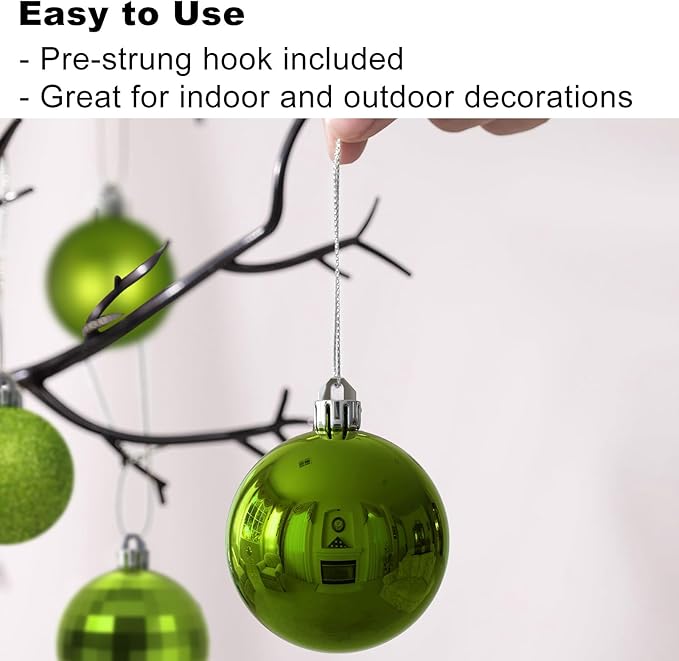 Lime Green Christmas Ornaments - Christmas Tree Decorations Shatterproof Hanging Balls for Birthday Wedding Holiday Decor Set of 36pcs, Multi-Sizes(1.6",2.5",3.2")
