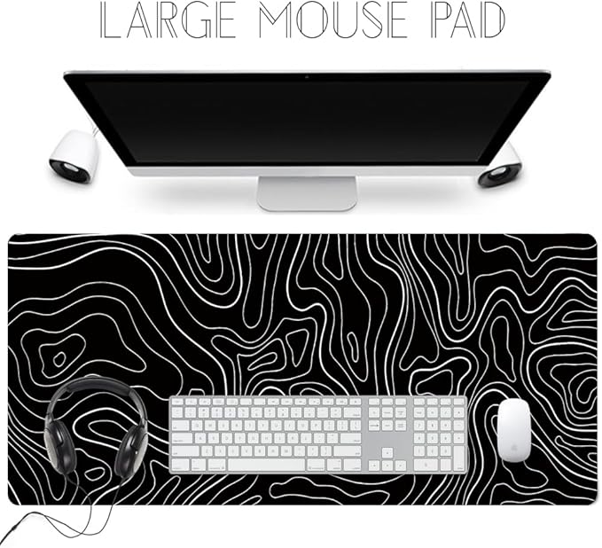 Large Gaming Mouse Pad Extended XXL(900 * 400 * 3MM) Mouse Mat Long Desk Pad with Stitched Edges for Keyboard Home Office Gaming Work Big Desk Pad,Black Topographic