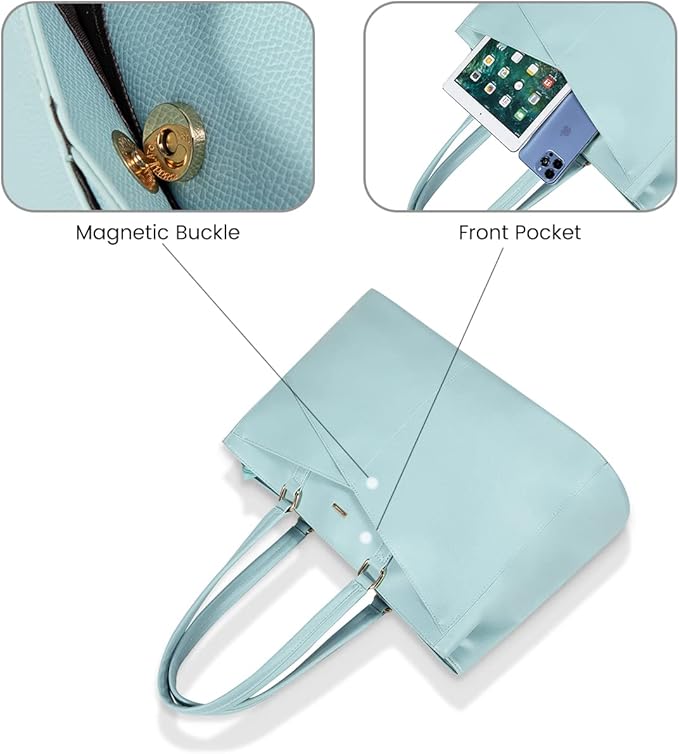 LOVEVOOK Laptop Bag for Women 15.6 Inch Tote Bags Waterproof Leather Briefcase Computer Women Business Office Work Bag,Cyan-Blue