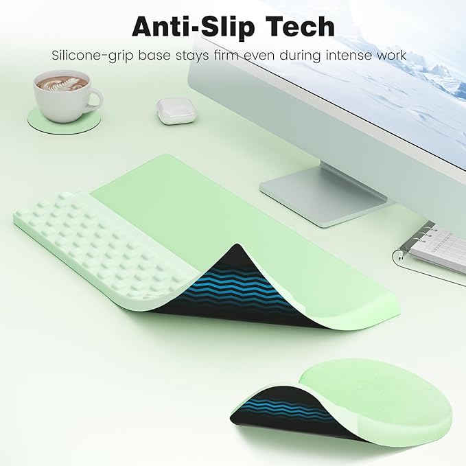 Ospelelf Ergonomic Mouse Pad and Keyboard Stand Wrist Rest Set, Memory Foam Comfort, Pain Relief for Typing, Office Desk Accessories, Green