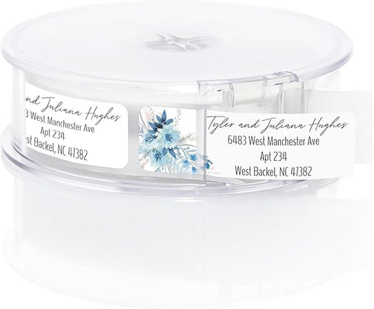 Blue Floral Rolled Address Labels / 250 Personalized Return Address Labels/Designer Address Stickers in Elegant Plastic Dispenser