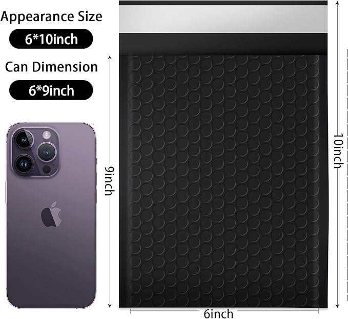 packbabol Bubble Mailers, 6x9 Inch Poly Padded Bubble Mailers Pack of 50 Bubble Envelopes Opaque Self Seal Adhesive Waterproof Bags for Shipping and Packaging(Black,6x9-50Pc)