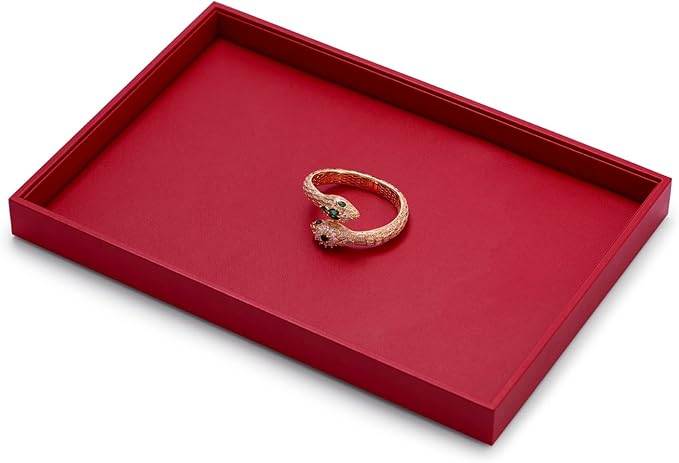 Oirlv Gorgeous Red Leather Jewelry Tray Flat Jewelry Display Tray Stackable Jewelry Organizer Plate