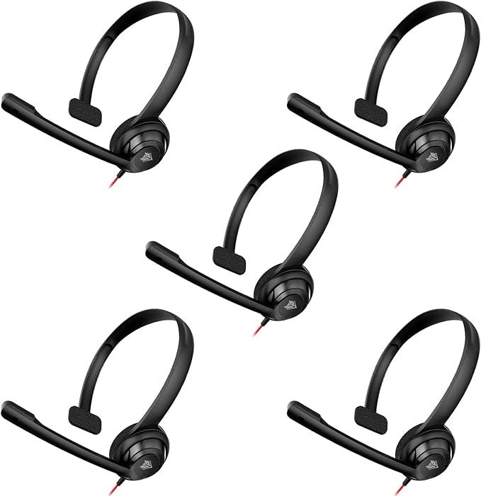 NUBWO HW02 USB Headset with Microphone Noise Cancelling &in-line Control, Ultra Comfort Computer Headset for Laptop pc, On-Ear Wired Office Call Center Headsets for Boom Skype Webinars, 5 Packs