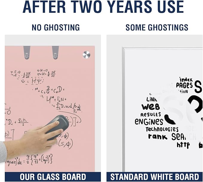 TSJ OFFICE Glass Dry-Erase Board - 48 x 36 Inches Wall Mounted Magnetic Whiteboard, Large Frameless Glass White Board for Office, Home & School, Pink