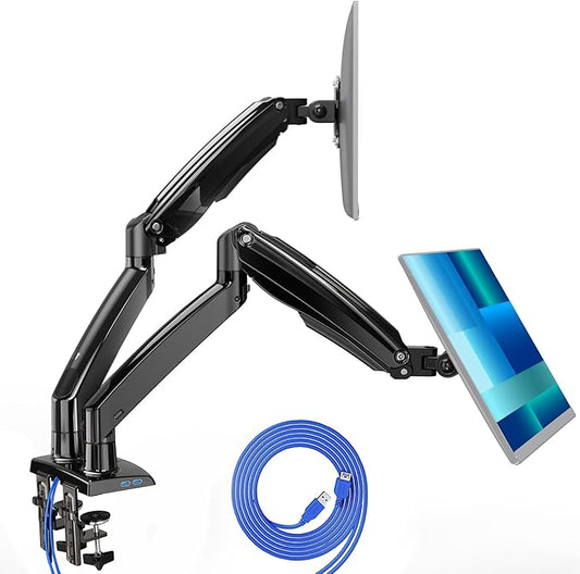 HUANUO Dual Monitor Stand for 13 to 35 inch,Premium Dual Monitor Mount with USB,Height Adjustable Monitor Stand for 2 Monitors,VESA Mount with Clamp/Grommet Base,Each Arm Hold up to 26.4lbs(Black)