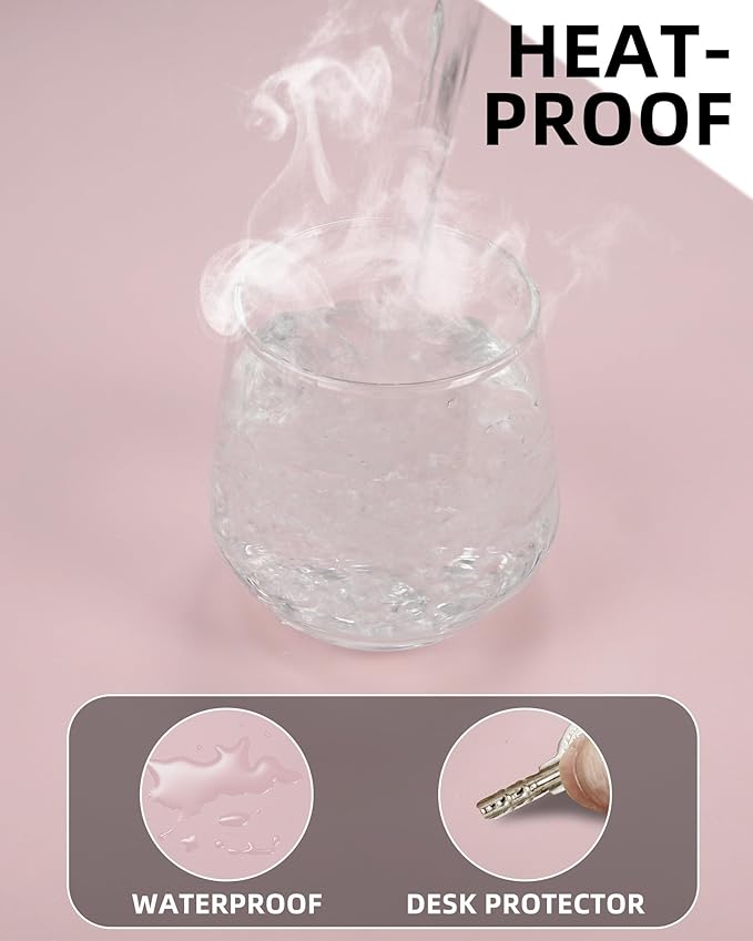 Leather Desk Pad Protector - 48" x 17" Office and Home Desk Cover Mat, Non-Slip PU Leather, Waterproof (Light Pink)