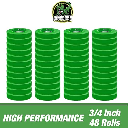 LAUCO DINOGREN High Performance Masking Tape for Car Paint, Heat & Water Resistant, Multi-Purpose Green (0.75 in 48 Rolls)