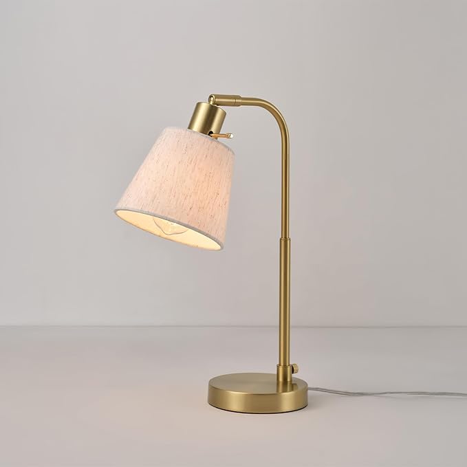 GLOBE Electric 61000057 16" Desk Lamp, Matte Brass Finish, White Shade, Adjustable Pivot Joint, Rotary Switch on Socket, Modern Lighting for Bedroom or Office, Indoor Lights, E26 Base