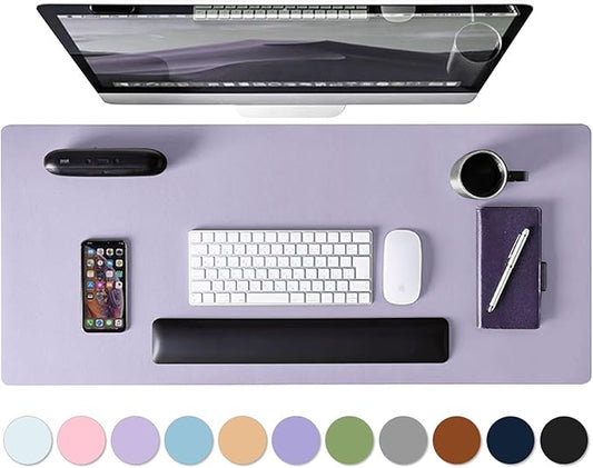 Mouse Pad Desk Protector Mat, Large PU Leather Office Desk Mat, Non-Slip Desk Pad for Keyboard and Mouse, Waterproof Desk Blotter Pad for Writing, Smooth Laptop Desk Pads, Violet Tulip (17’’X36’’)