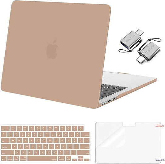 MOSISO Compatible with MacBook Air 13 inch Case 2025 2024 2023 2022 M4 A3240 M3 A3113 M2 A2681, Plastic Hard Shell&Keyboard Cover&Screen Film&Type C for MacBook Air 13.6 inch Case, Bronze Brown