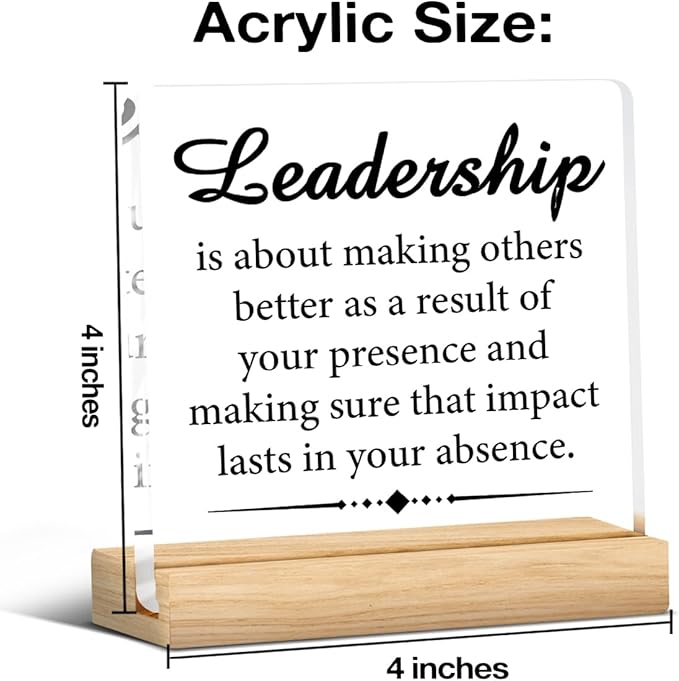 Leadership Gifts for Women Men, Appreciation Gifts for Leaders Managers Bosses, Inspirational Leadership Definition Clear Acrylic Desk Decor Decorative Sign for Office, 4 x 4 Inches
