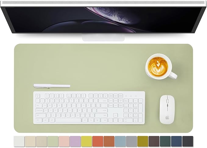 Leather Desk Mat - Non-Slip PU Desk Pad for Office and Home - Desk Organization and Accessories - Ideal for Large Mouse Pad and Desk Mats on Top of Desks (Light Green,27.6"x 13.8")